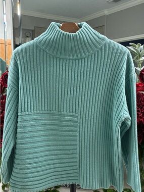 Vince Camuto Seafoam Green Ribbed Turtleneck Sweater